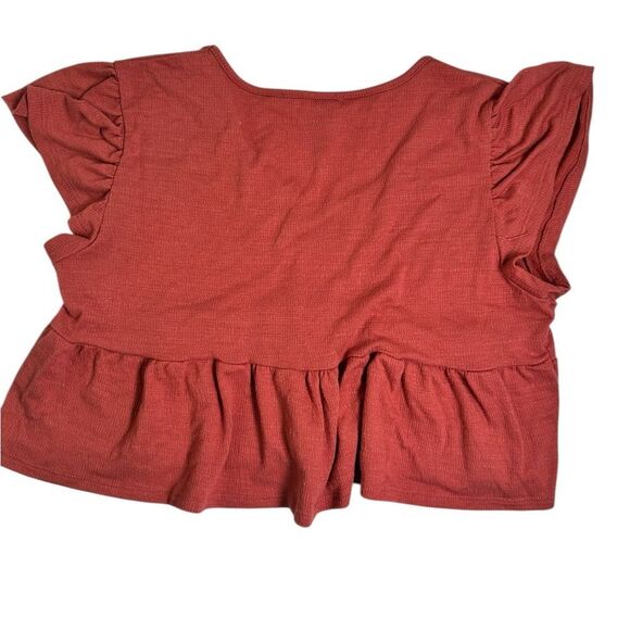 EUC Pie in the Sky Women’s Burnt Orange Peplum Crop Top Ruffle Cap Sleeve Size L - Picture 5 of 6